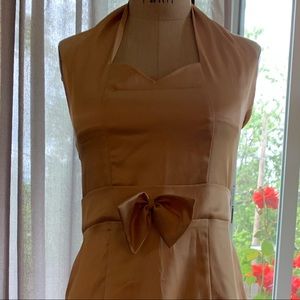 Gold dress Queen of Hearts halter dress. Vintage reproduction.